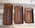 Premium Sheesham Wooden Serving Tray with Brass Work Set of 3