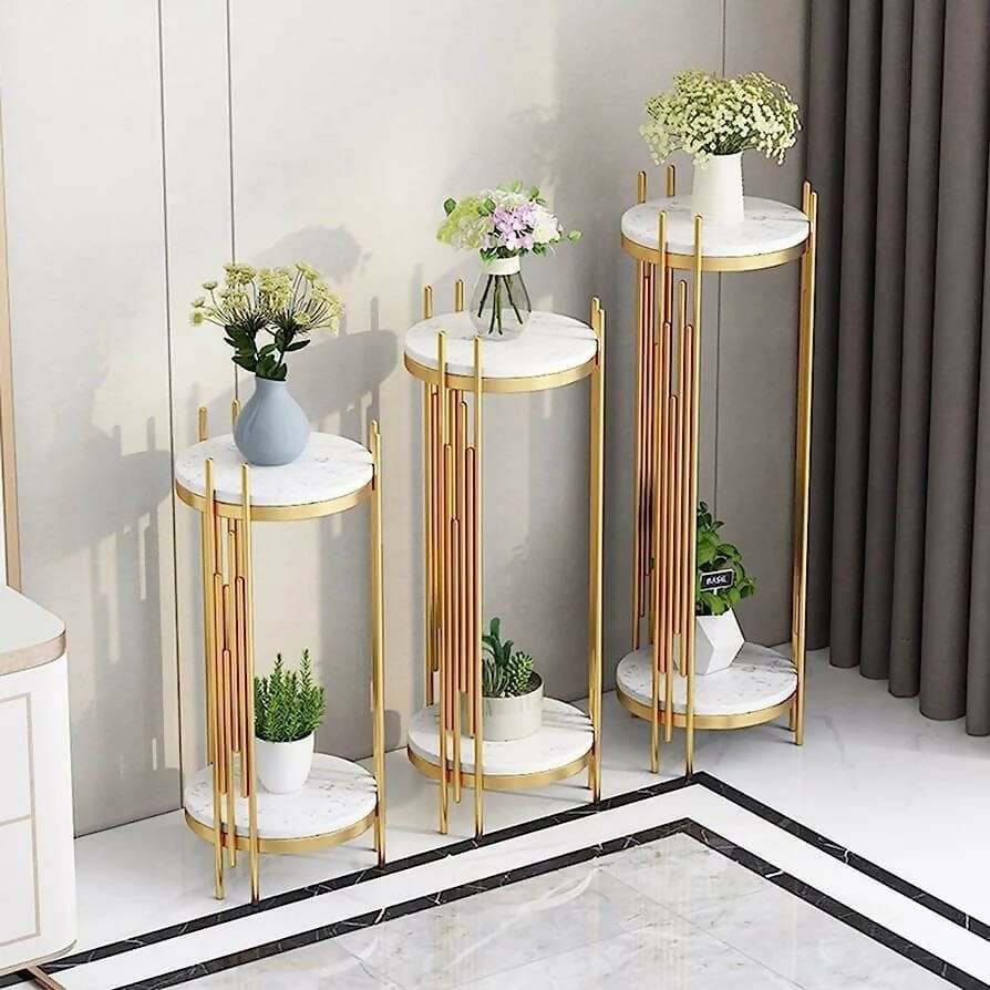 Two - Tier Marble Top Pot Stand Set.