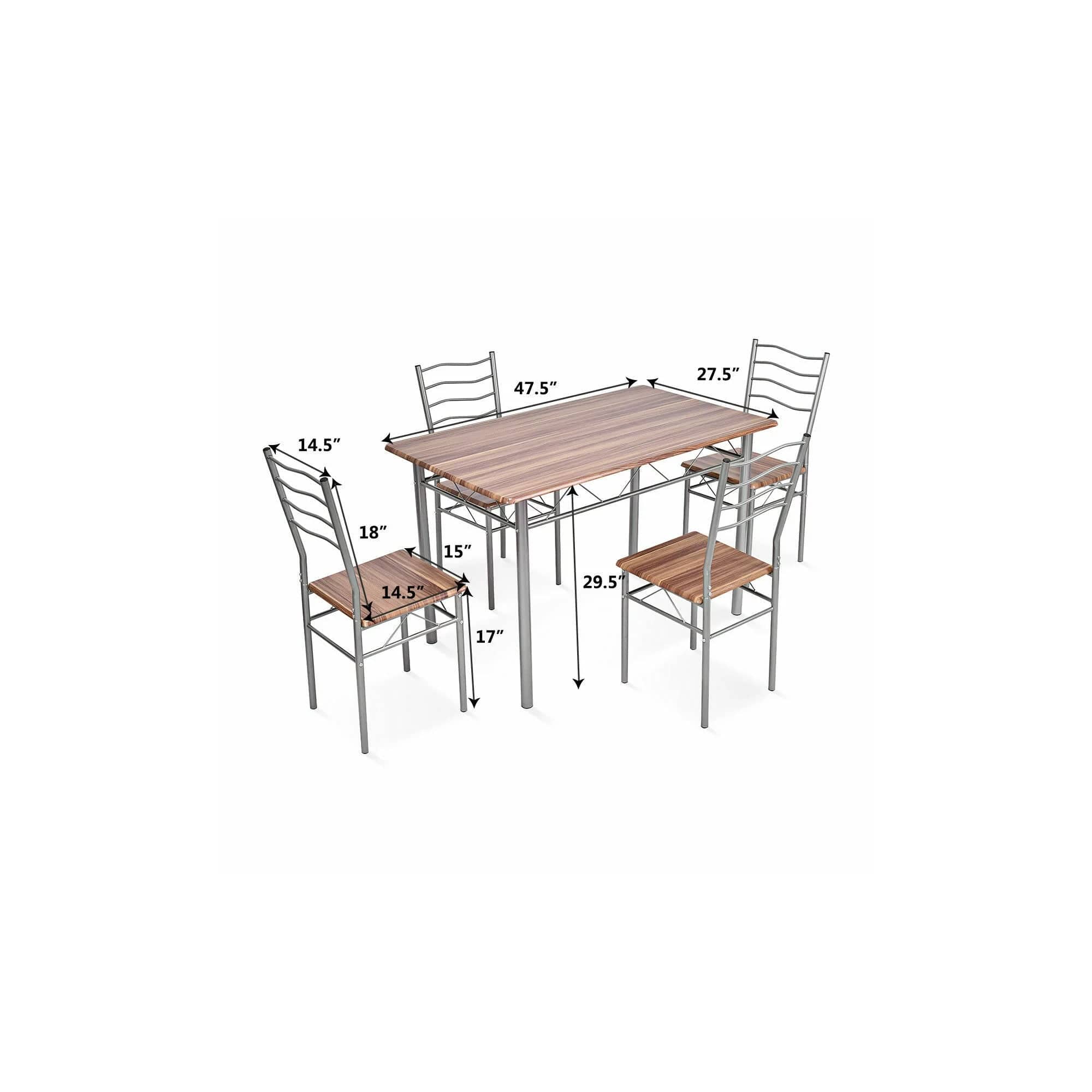 5 Piece Dining Table Set Wood Metal Kitchen Breakfast Furniture w/4 Chair Walnut