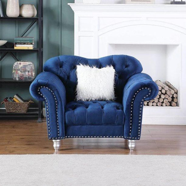 Blue velvet tufted discount chair