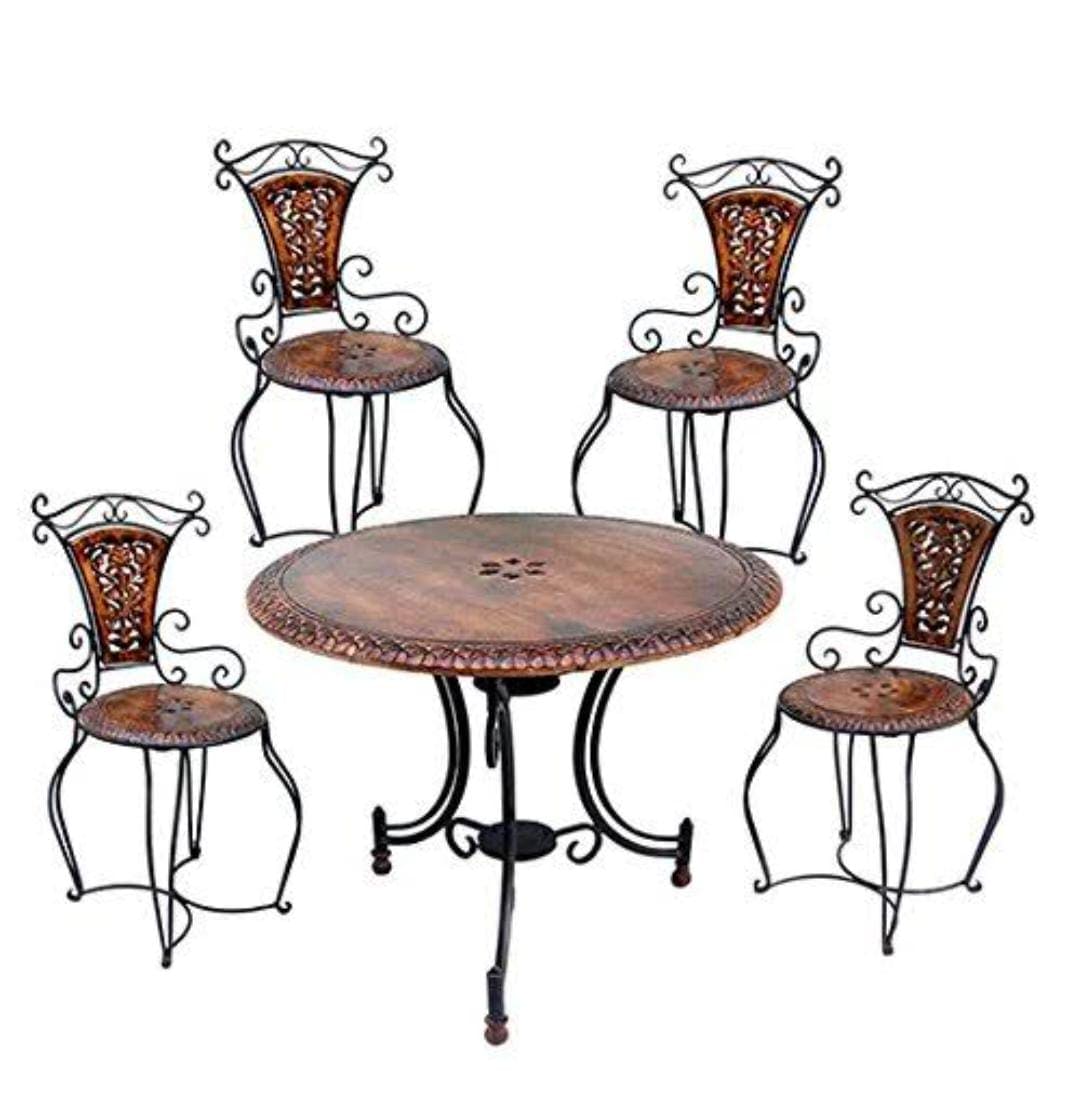 Wooden & Wrought Iron Furniture Set Garden & Outdoor/Indoor Furniture (4 CHAIR + 1 TABLE SET)