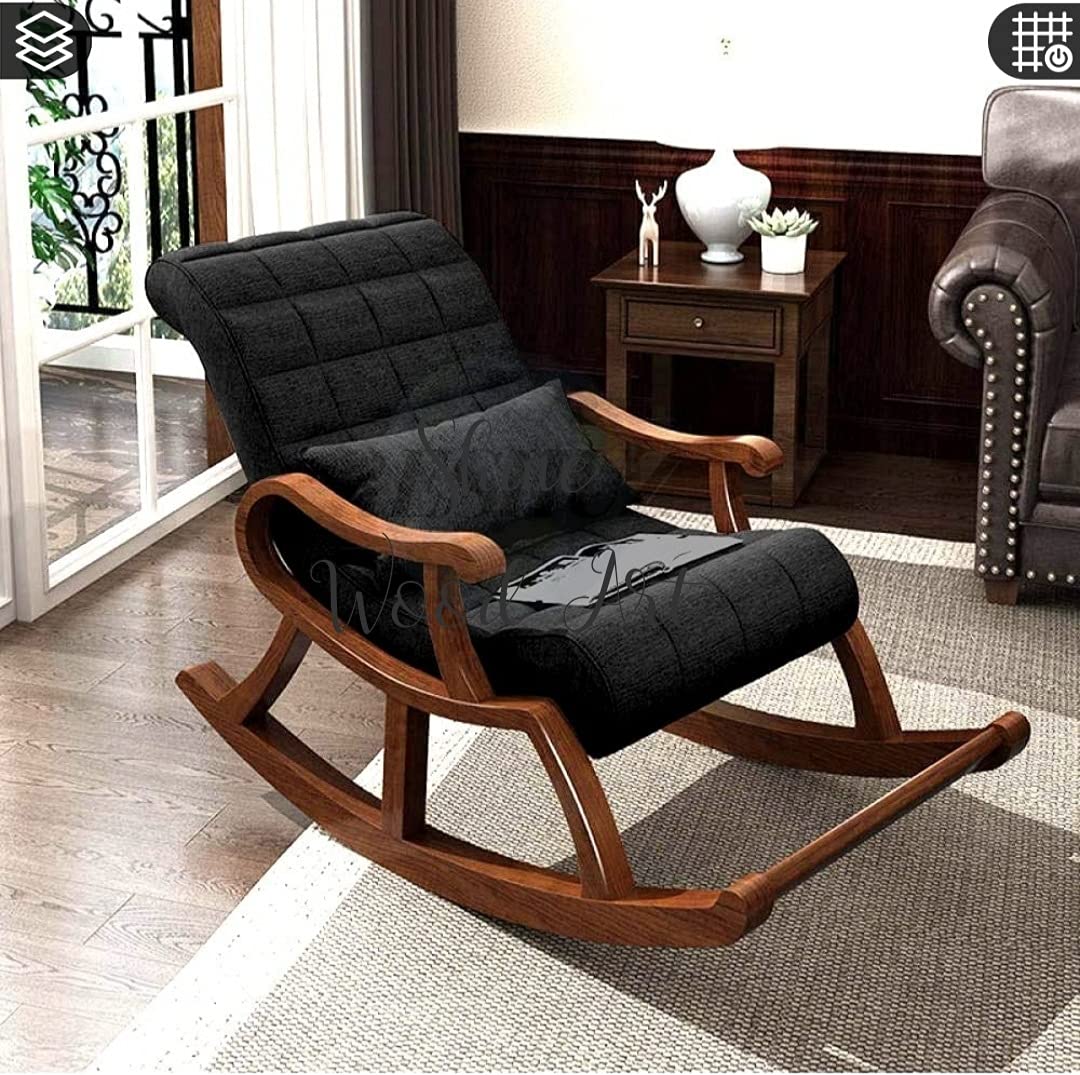 Rocking Chair Online - Handcrafted Teak Wood Modern Ergonomic Rocking Chair (Black) Online