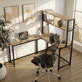 Hutch Corner L Shaped Study Table Storage Design in Wenge Finish