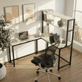 Hutch Corner L Shaped Study Table Storage Design in White Finish