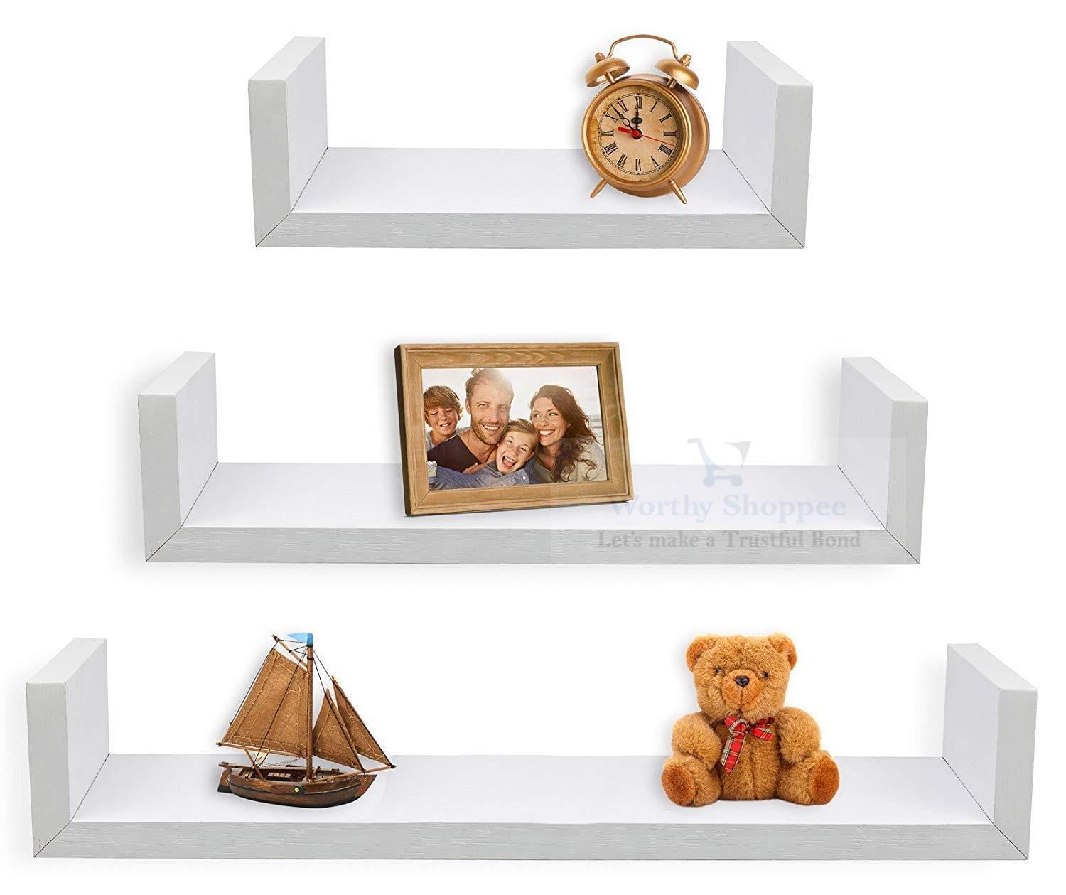Wooden Set of 3 Floating U Shelves