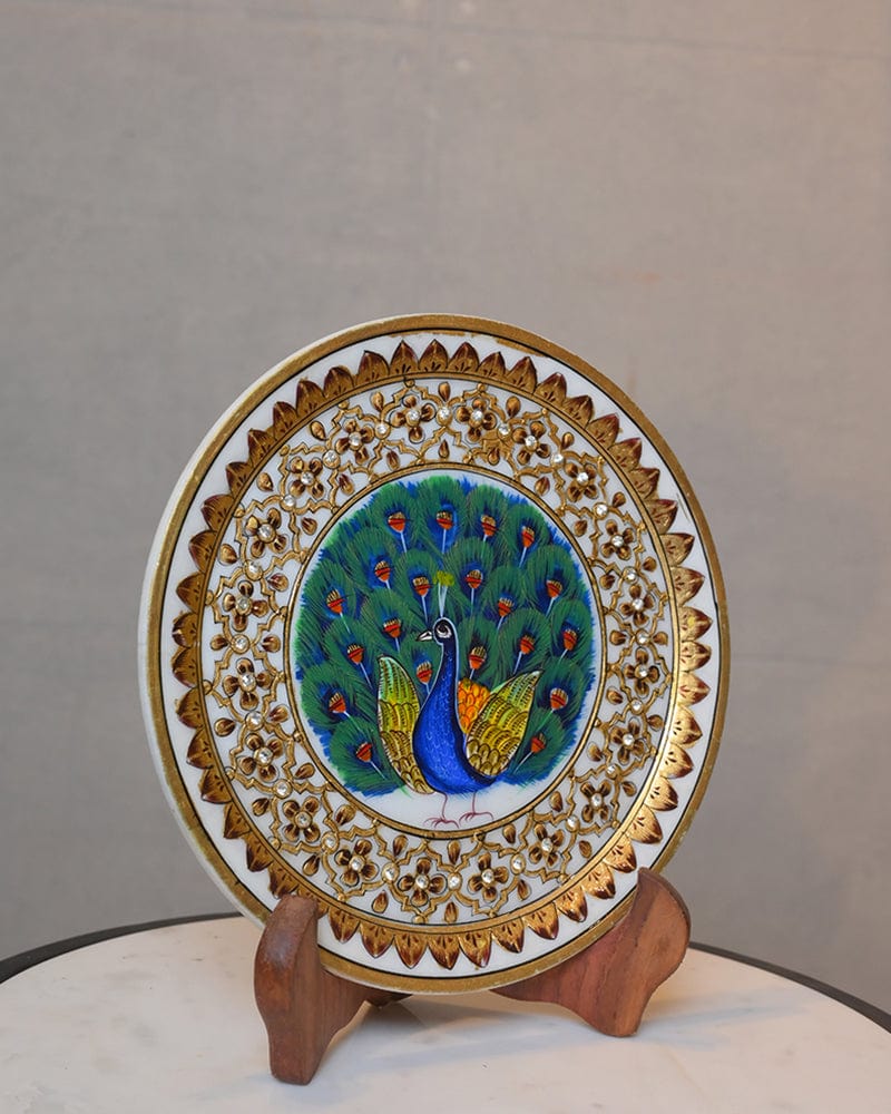 Colourful Desinger Peacock Showpiece Table Plate