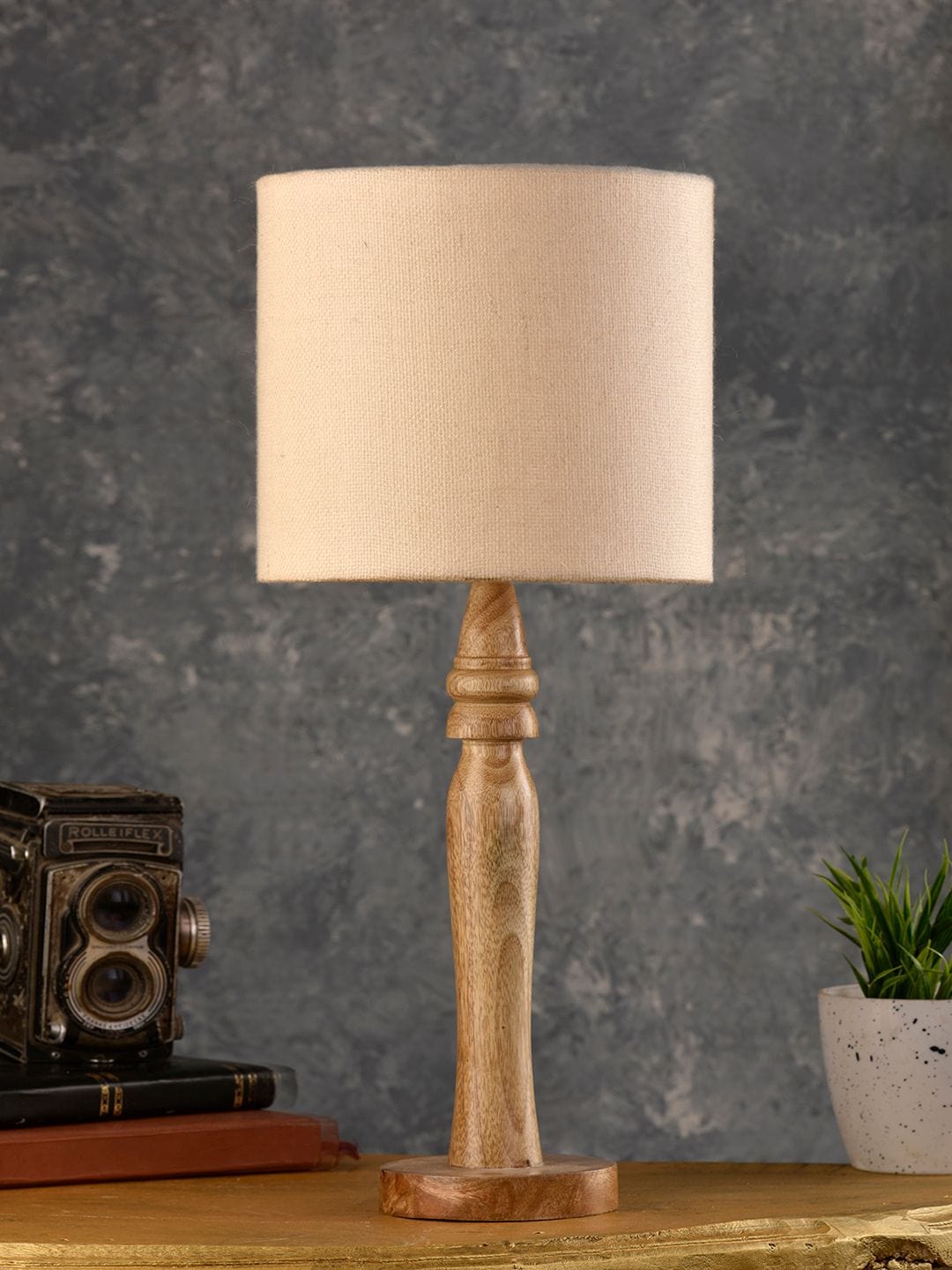 Round Brown Lamp with White Cotton Shade