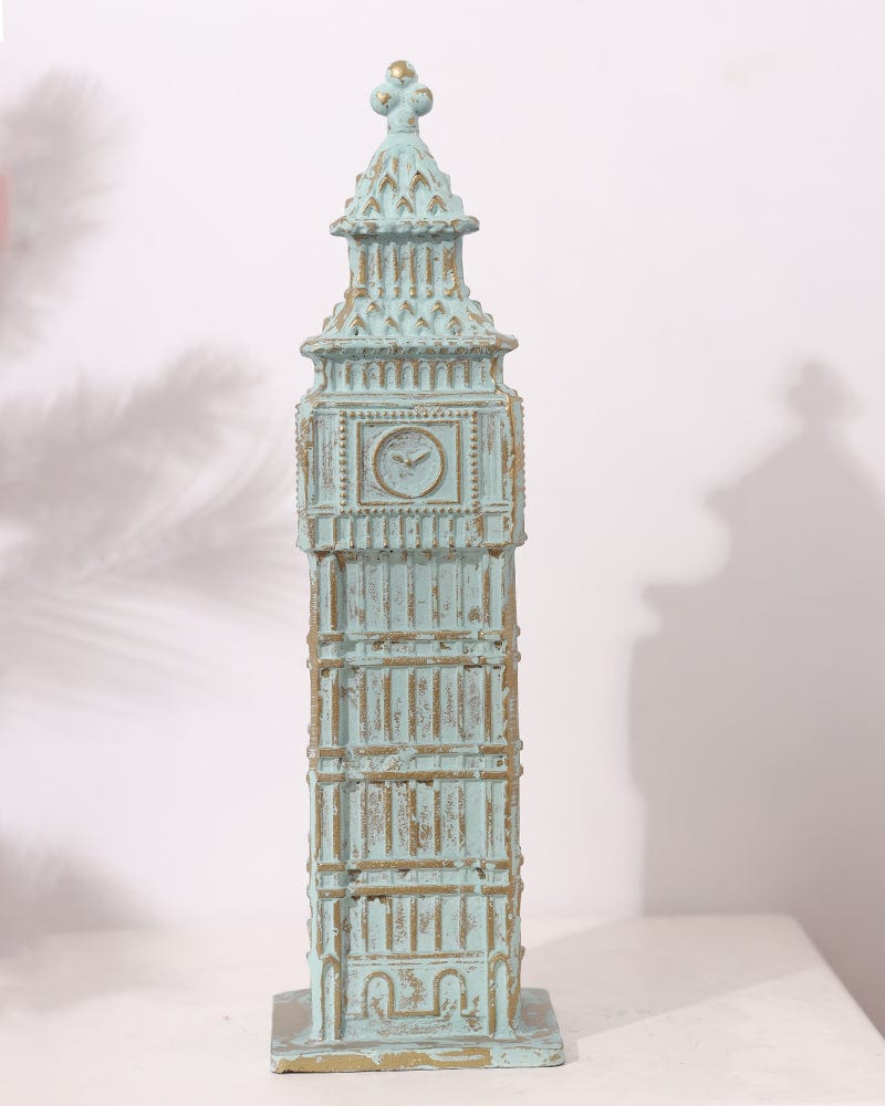 Decorative Clock Tower Statue Showpiece for Table Top, Home Decoration & Office- Sea Green