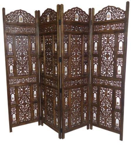Wood Room Divider Partition for Living Room 4 Panels - Room Separators Screen Panel for Kitchen Wooden Partition Room Divider to be placed in Zig-Zag
