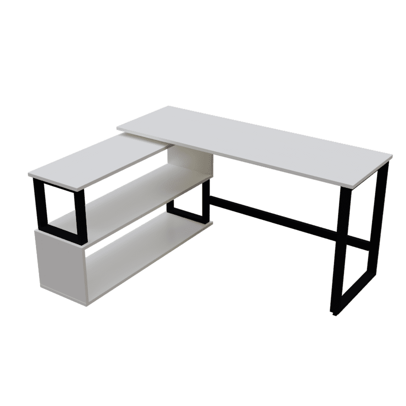 L Shaped Executive Desk with Storage Design in Black & White Color - Ouch Cart 