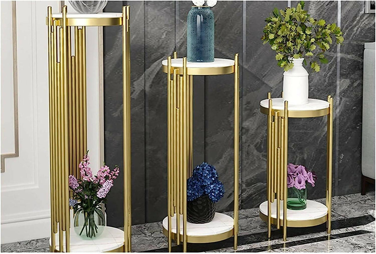 Two - Tier Marble Top Pot Stand Set.