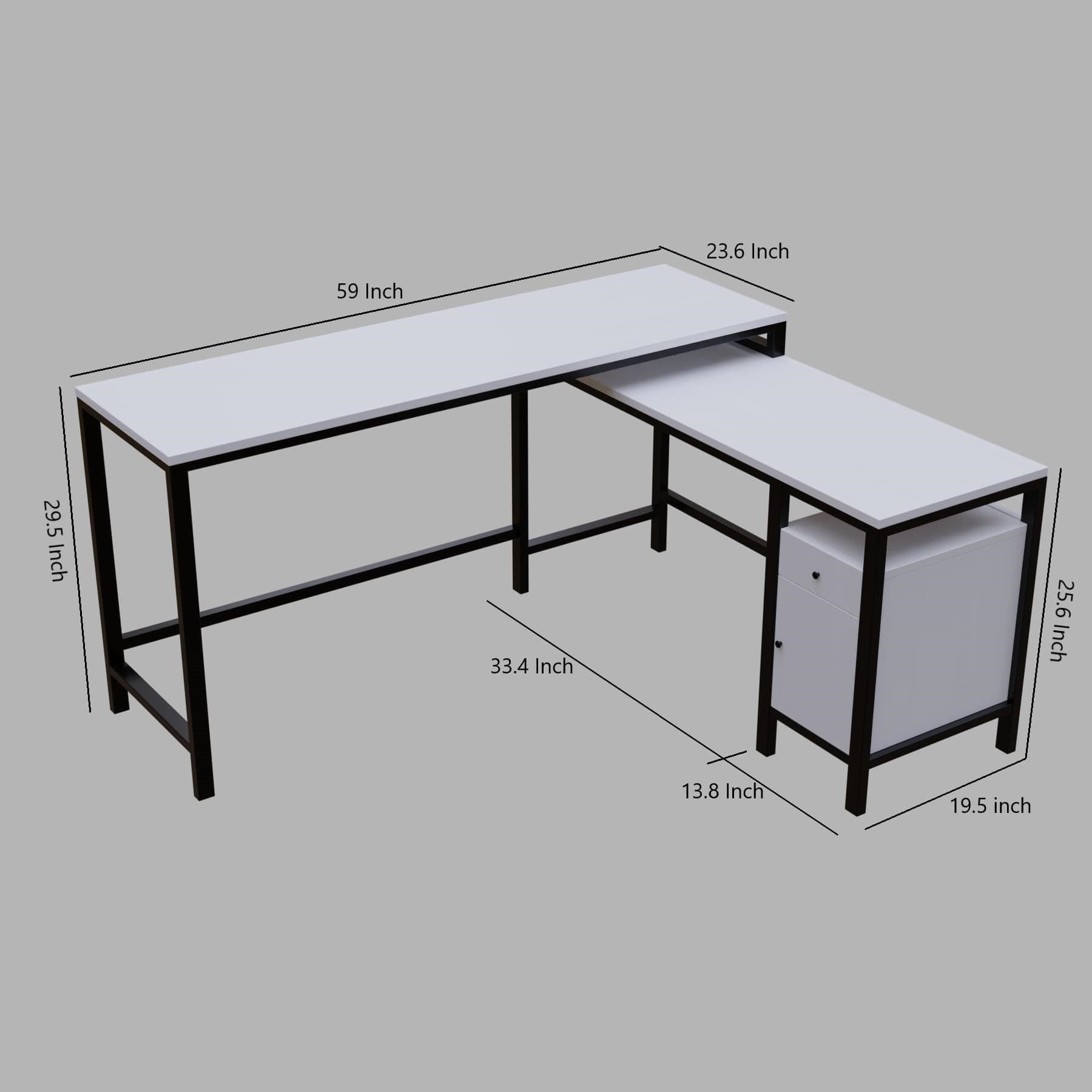 Maru l shaped Executive Desk with storage Design in white finish - Ouch Cart 