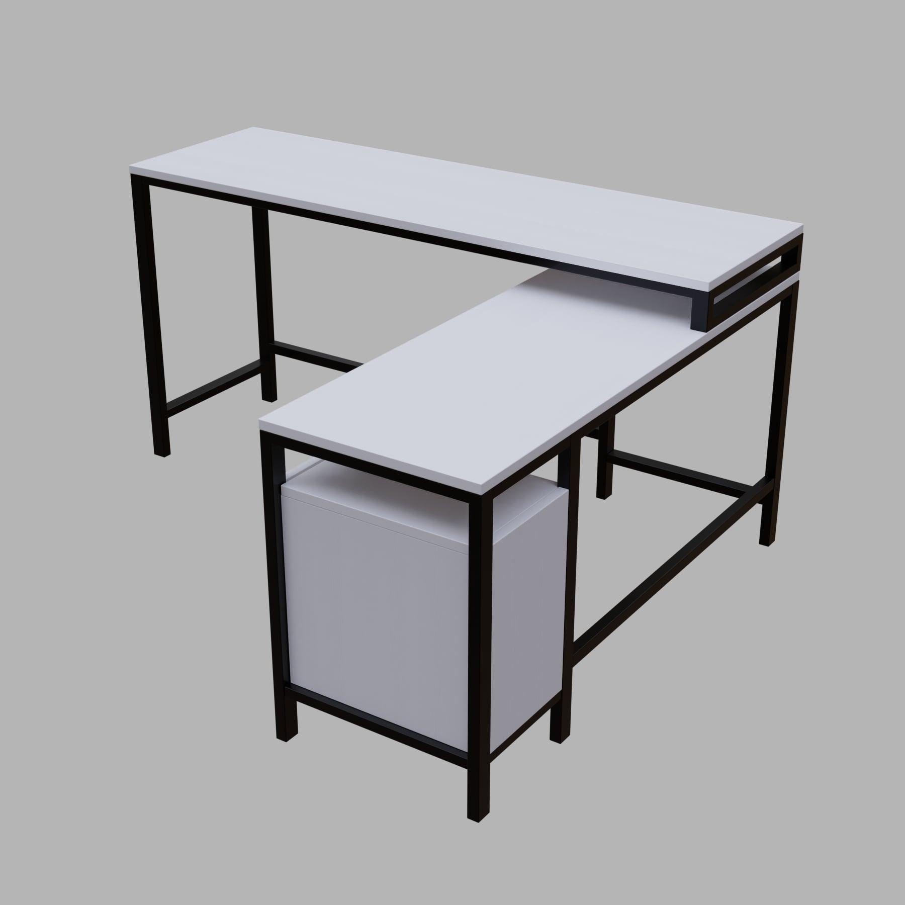 Maru l shaped Executive Desk with storage Design in white finish - Ouch Cart 