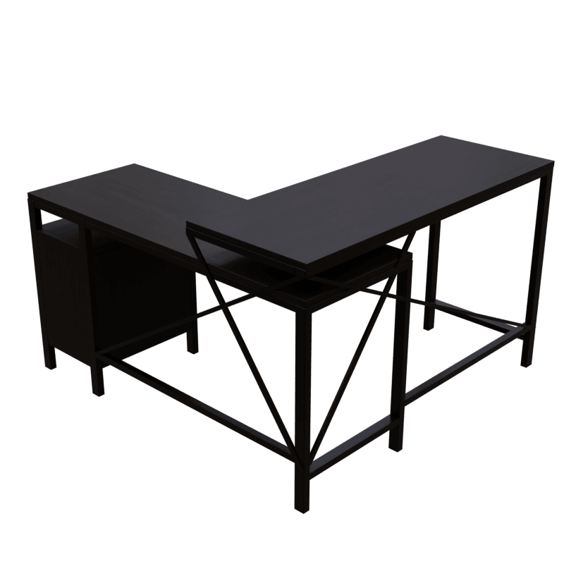 Maru l shaped Office Table with Storage Design in brown finish - Ouch Cart 