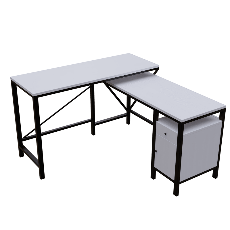 Maru l shaped Executive Desk with storage Design in white finish - Ouch Cart 