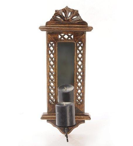 Wooden Wall Hanging Miror Reflection Candle Holder