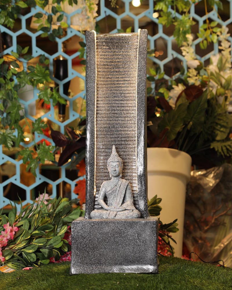 Polyresin Grey Buddha Garden Water Fountain