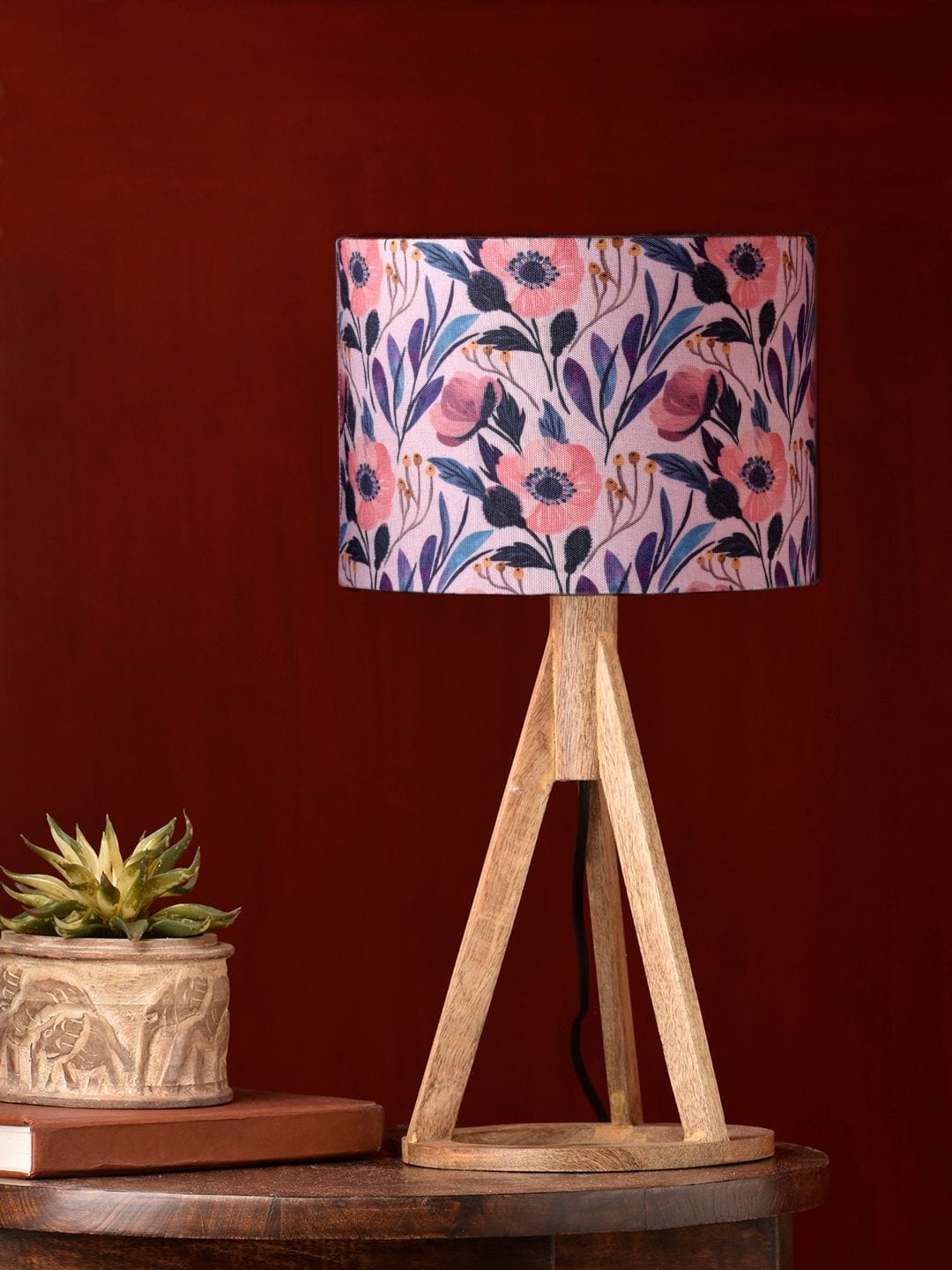 Pink Flower Trio Wooden Lamp