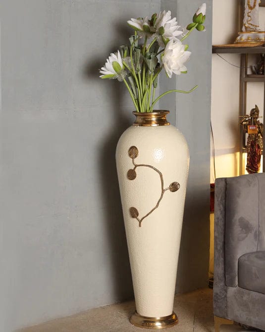Decorative Metal White Round Flower Vase for Home Decor, Table Top, Living Room & Office
