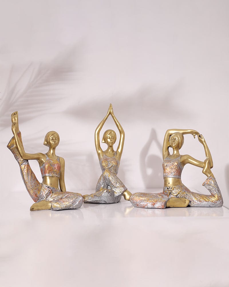 Resin Gold Colour Yoga Lady sculpture ( Set Of 3 )