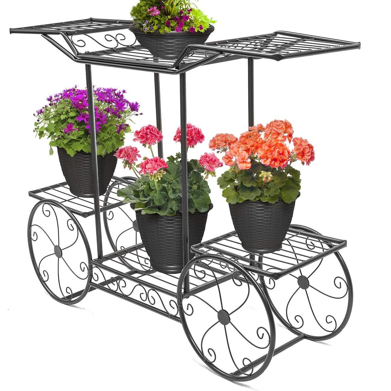 6-Tier Cart Planter Stand, Outdoor Flower Rack Flower Pot