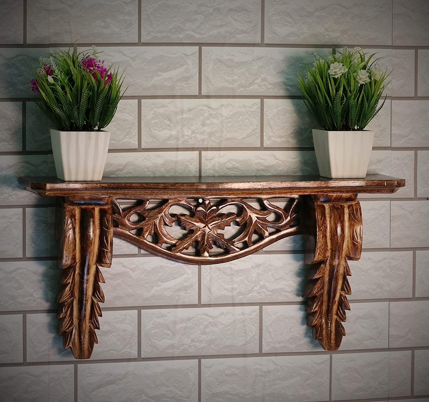 Hand Carved Wall Shelf for Living Room