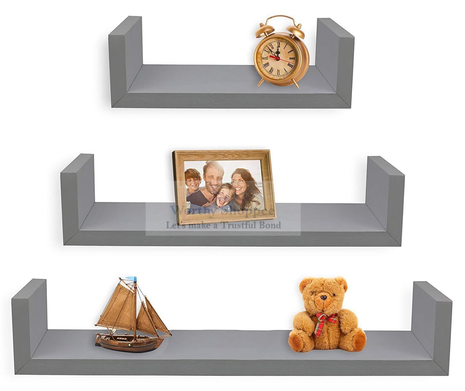 Wooden Set of 3 Floating U Shelves