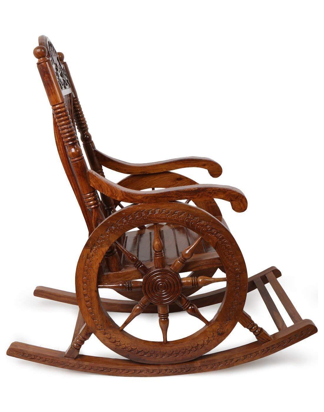 Hand Carved Sheesham Wood Rocking Chair (Brown)