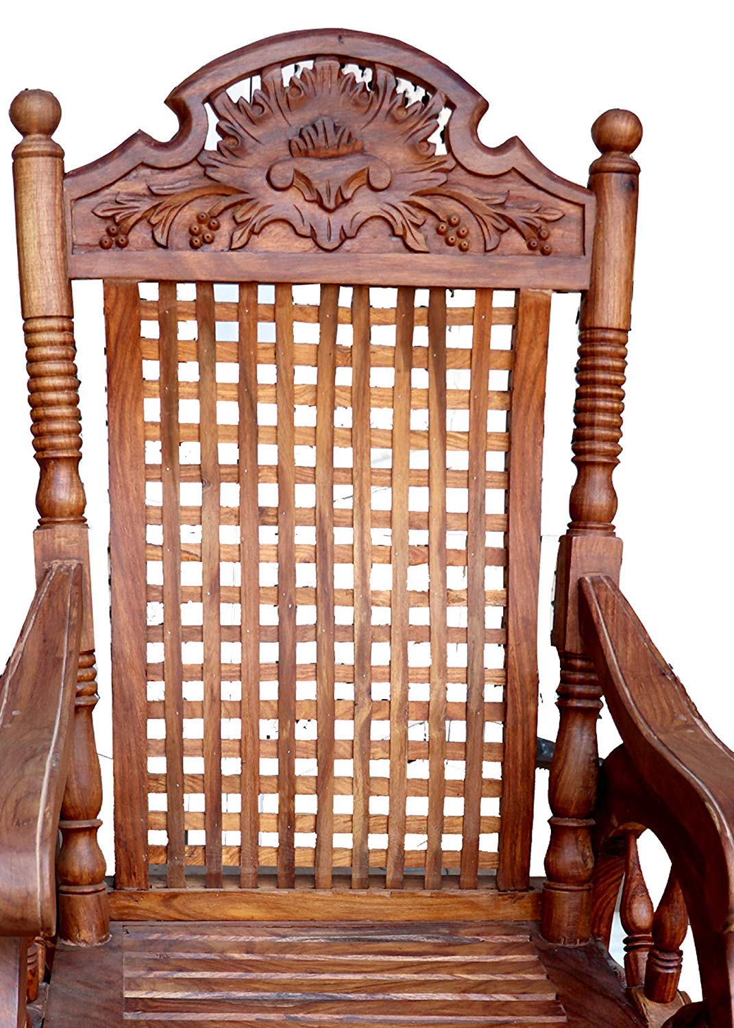 Hand Carved Sheesham Wood Rocking Chair (Brown)
