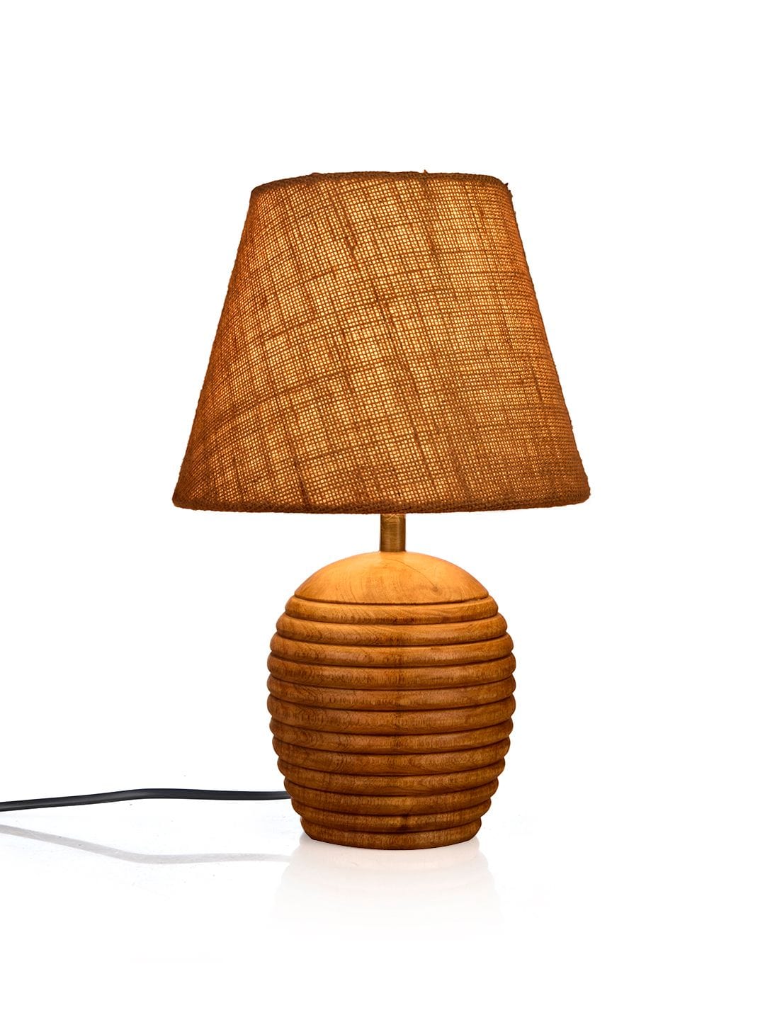 Striped Wooden Brown Lamp with Brown Jute Shade