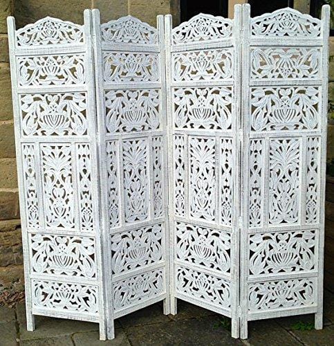 4 Panel Handcrafted Wooden Partition Screen Room Divider, Natural Wood Color Wooden Partition Foldable Room Partition Screen Dividers 4 Panels Wooden Partition Room Divider Flooring & Wall Panels Room Partitions