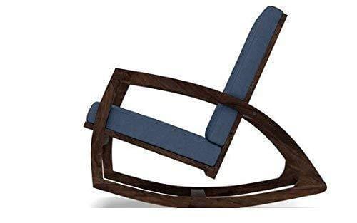 Sheesham Wood Rocking Chair for Adults | Wooden Rocking Chair | Blue Cushion | Walnut Finish