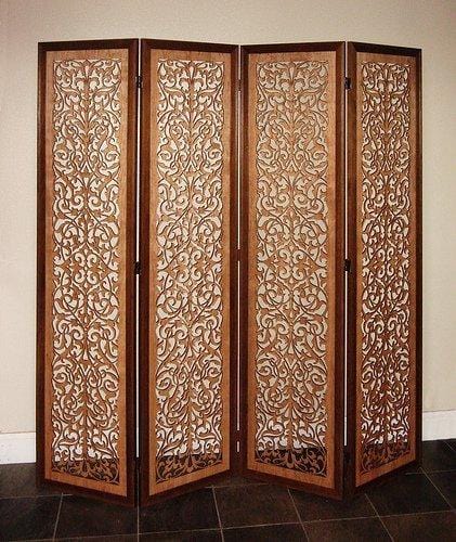 Wooden Partitions - Wood Room Divider Partition for Living Room 4 Panels - Room Separators Screen Panel for Home & Kitchen to be placed in Zig-Zag