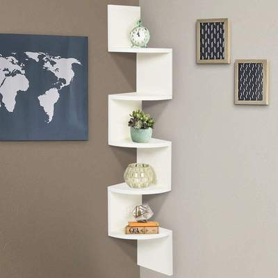 Wooden Wall Shelves | Corner Hanging Shelf for Living Room Stylish | Zig Zag Home Decor