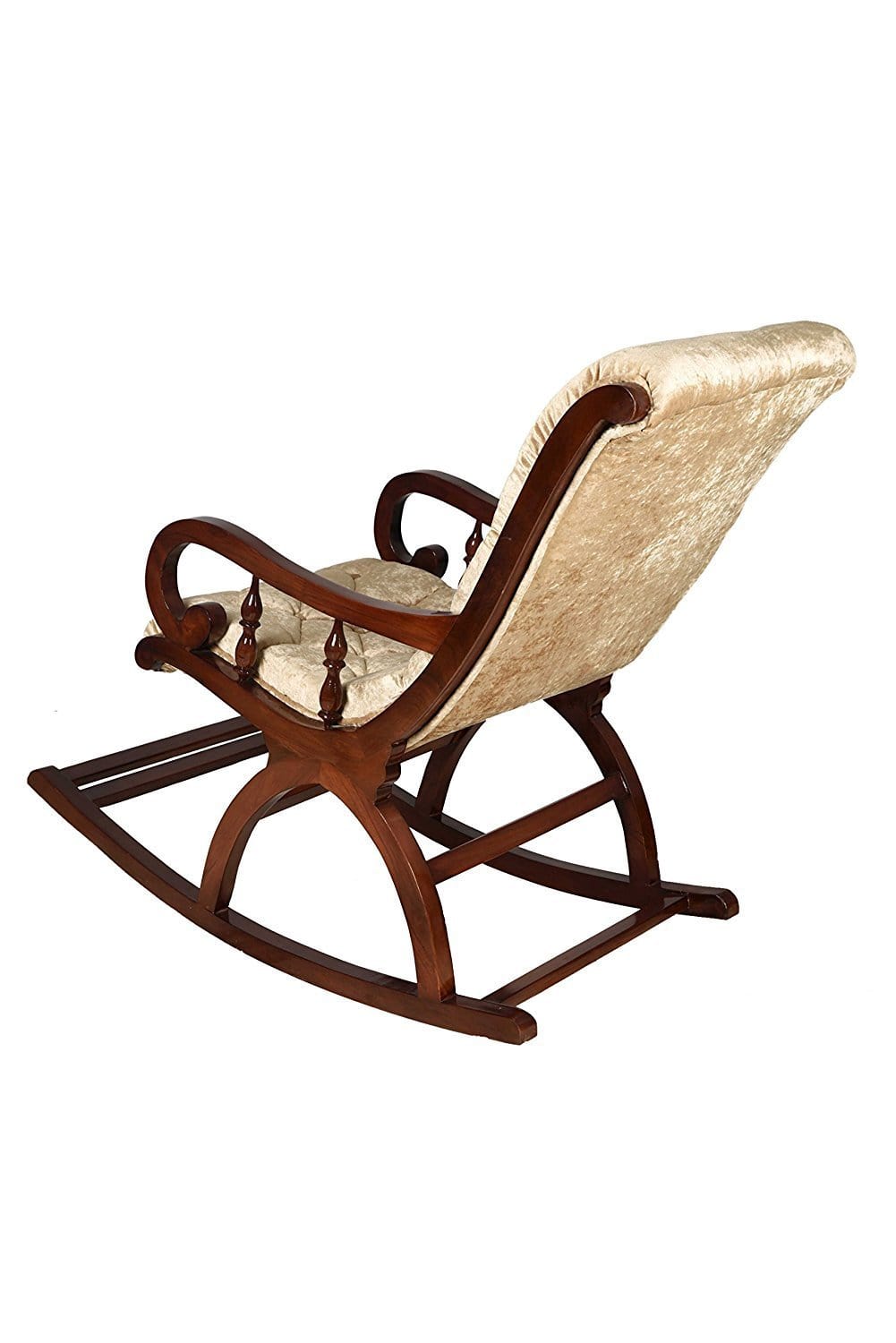 Royal Look Hand Crafted Rocking Chair in Teak Wood with Cushion for Living Room Garden Lounge Wooden Hand Crafted Rocking Chair