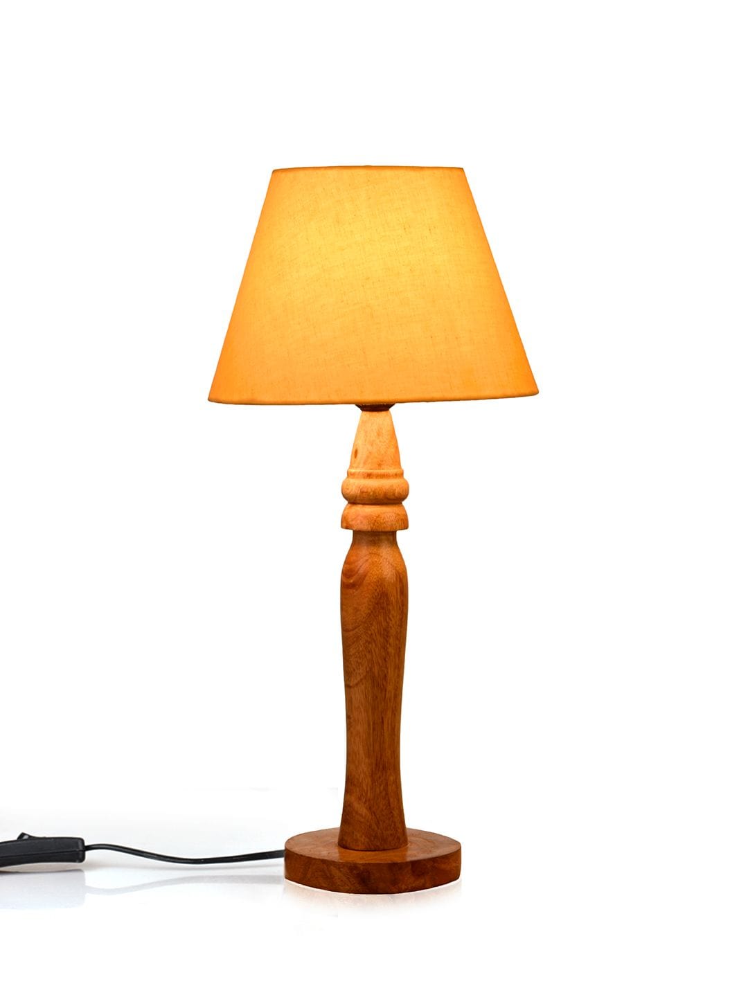 Round Brown Lamp with Taper Yellow Cotton Shade