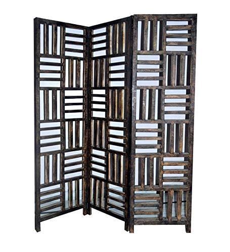 Solid Wood 4 Panel Room Wooden Partition (Brown) for Living Room