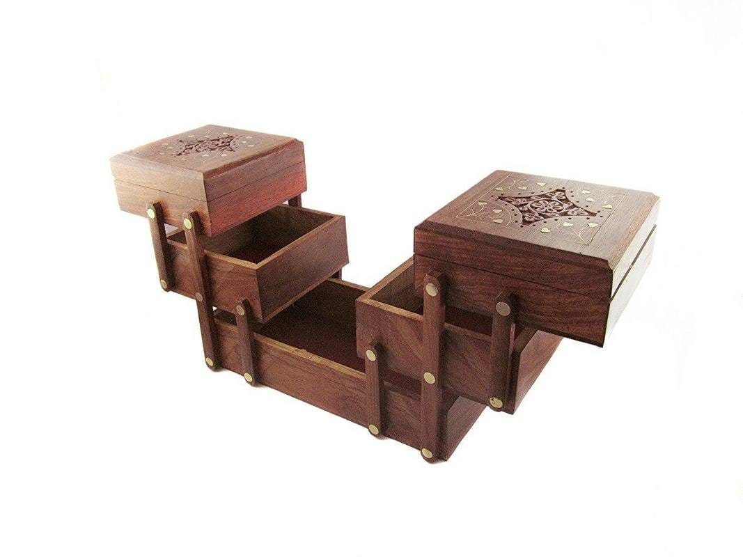 Wooden 3 Stories Foldable Jewellery Box