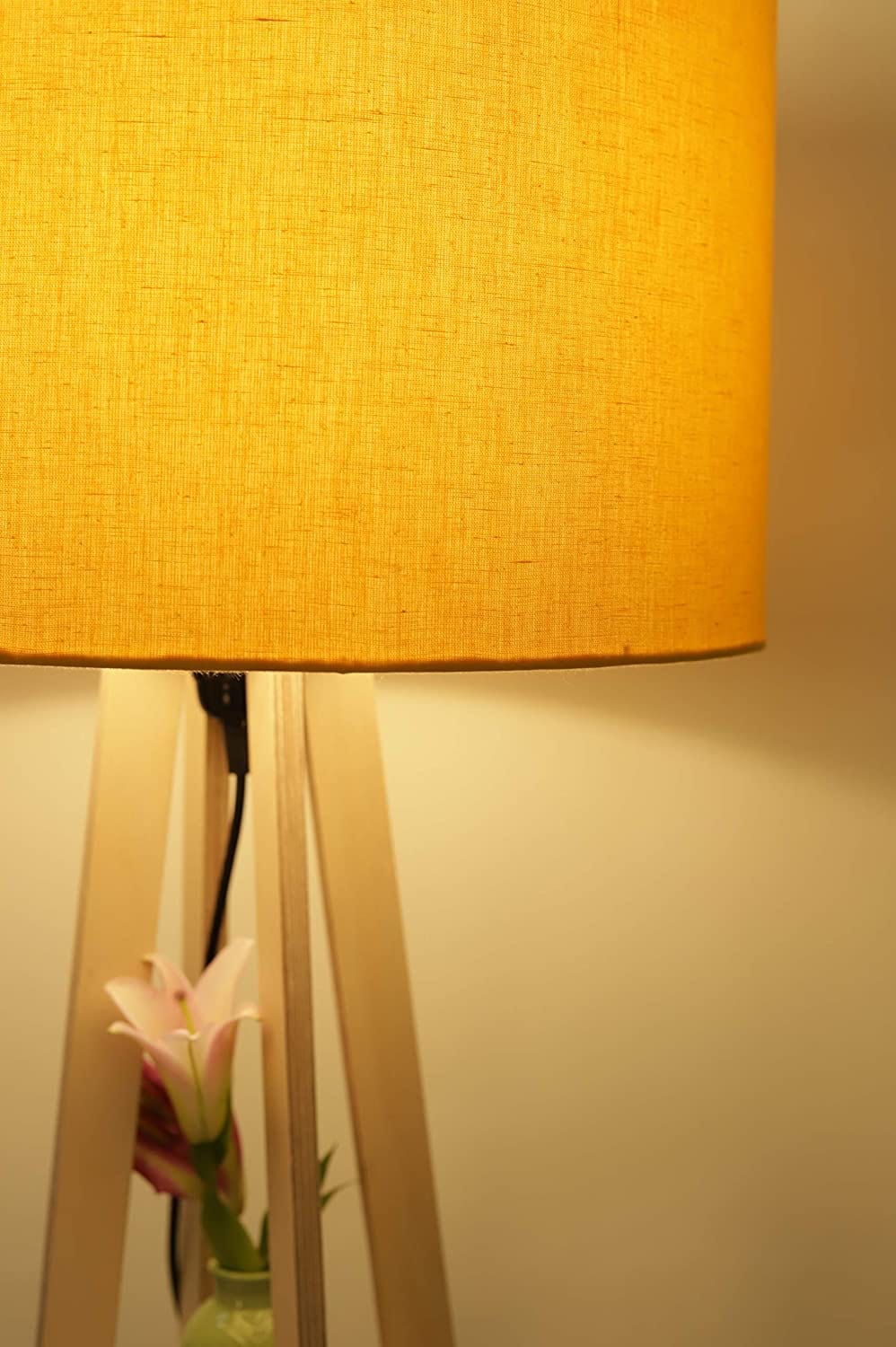 Premium Birch Plywood Floor Lamp with Shelf (Yellow Shade)