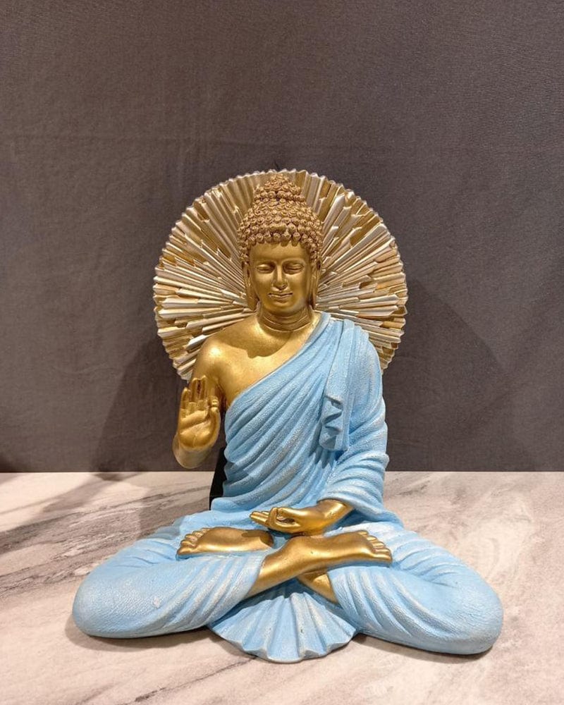 Polyresin Gold & SkyBlue Buddha With Gold & Black Big Stand (Combo)