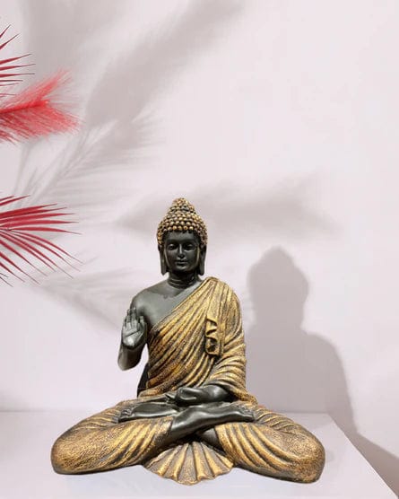Grey & Gold Polyresin Buddha Sculpture For Home Decoration