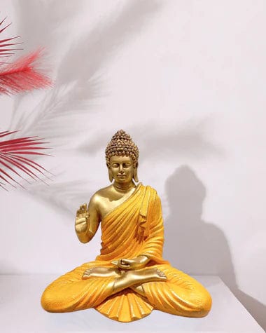 Yellow Polyresin Buddha Sculpture For Home Decoration
