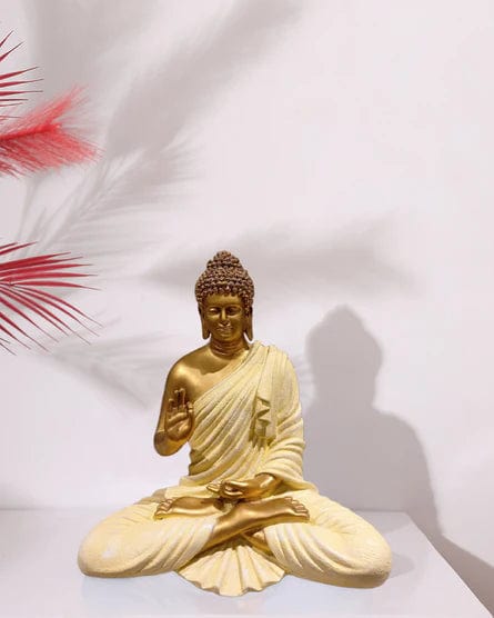 Gold & Pink Polyresin Buddha Sculpture For Home Decoration