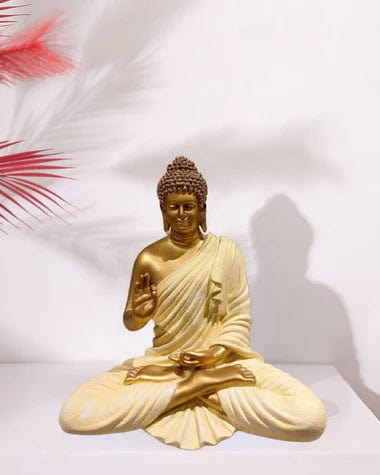 Gold & Pink Polyresin Buddha Sculpture For Home Decoration