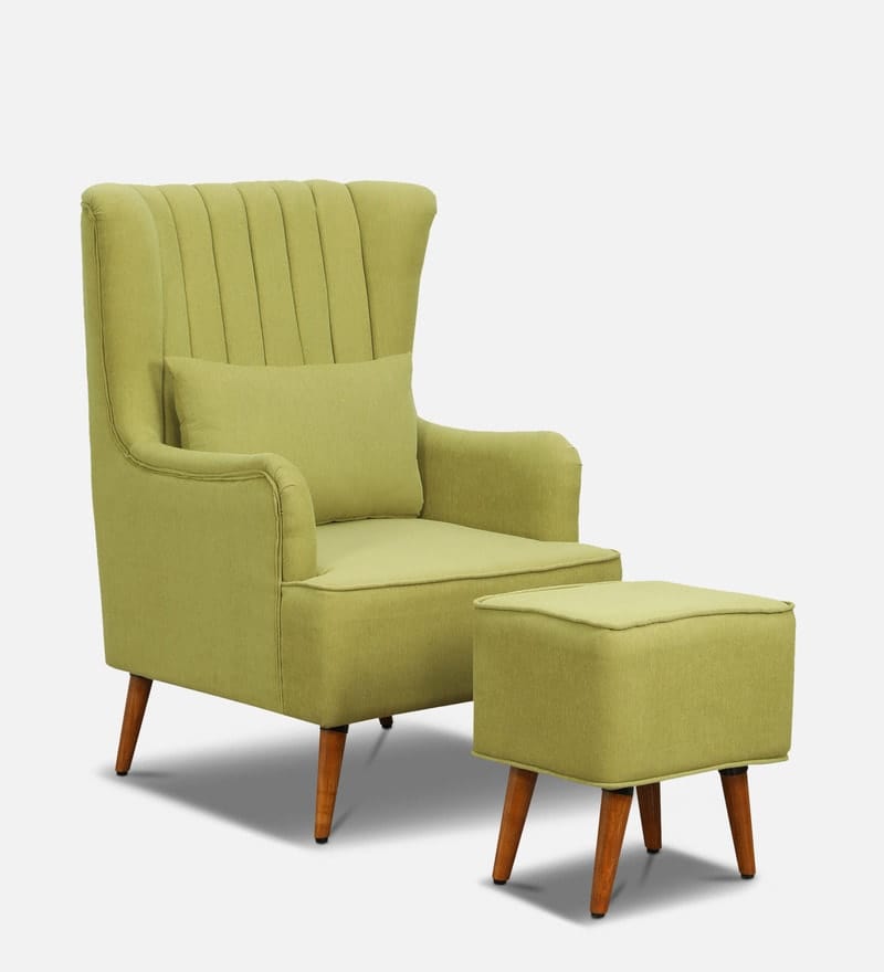 Zoey Wing Chair in Olive with Footrest
